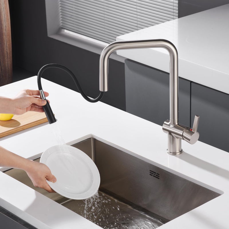 SUMERAIN Pull Down Kitchen Sink Faucet with Sprayer Brushed Nickel Stainless Steel Single Hole Kitchen Faucets Single Handle Dual Spray Mode - Image 5