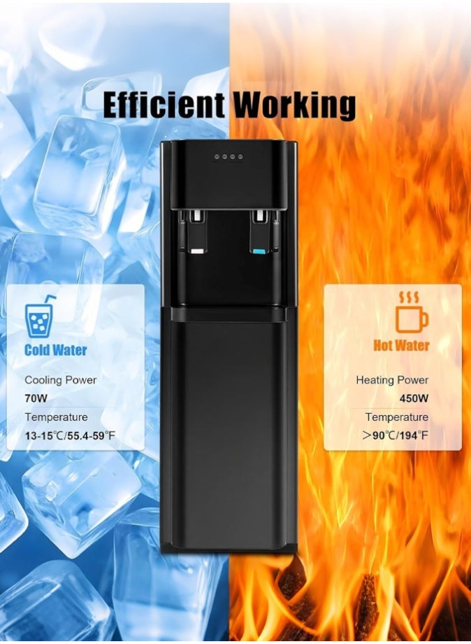 آه آه موزع مياه بارد وساخن بسعة 5 جالون، مزود بخاصية التسخين والتبريد السريع، يعمل بجهد 220 فولت وتردد 50 هرتز، مزود بخزان من الفولاذ المقاوم للصدأ، للاستخدام المنزلي أو المكتبي، لون أسود. - Image 2