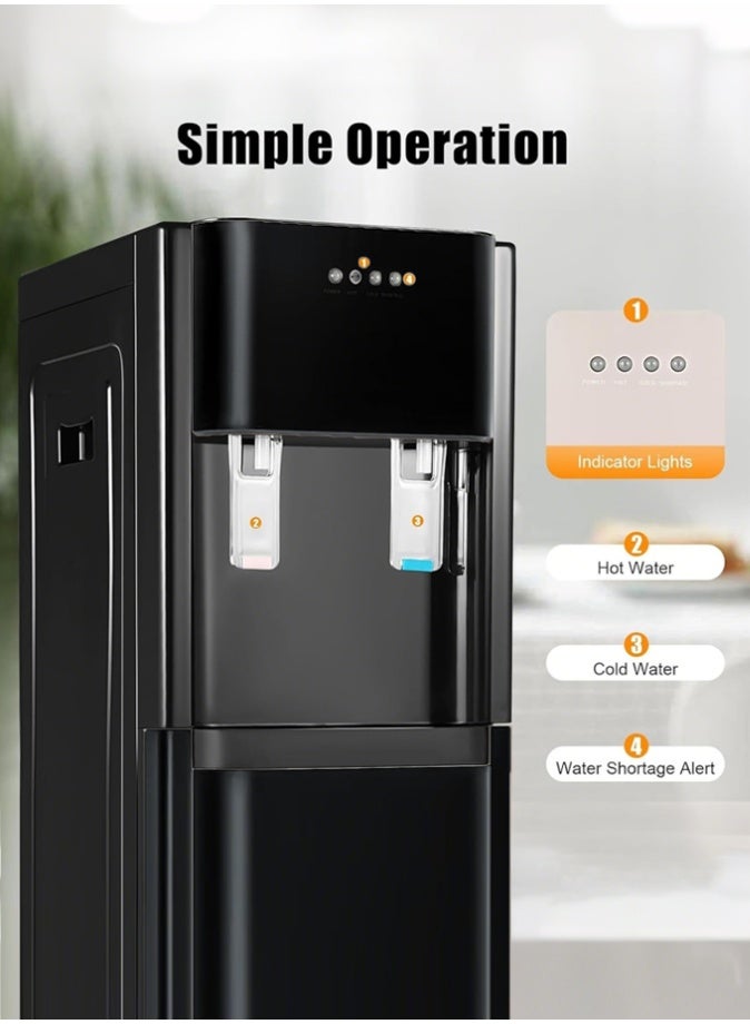 آه آه موزع مياه بارد وساخن بسعة 5 جالون، مزود بخاصية التسخين والتبريد السريع، يعمل بجهد 220 فولت وتردد 50 هرتز، مزود بخزان من الفولاذ المقاوم للصدأ، للاستخدام المنزلي أو المكتبي، لون أسود. - Image 3