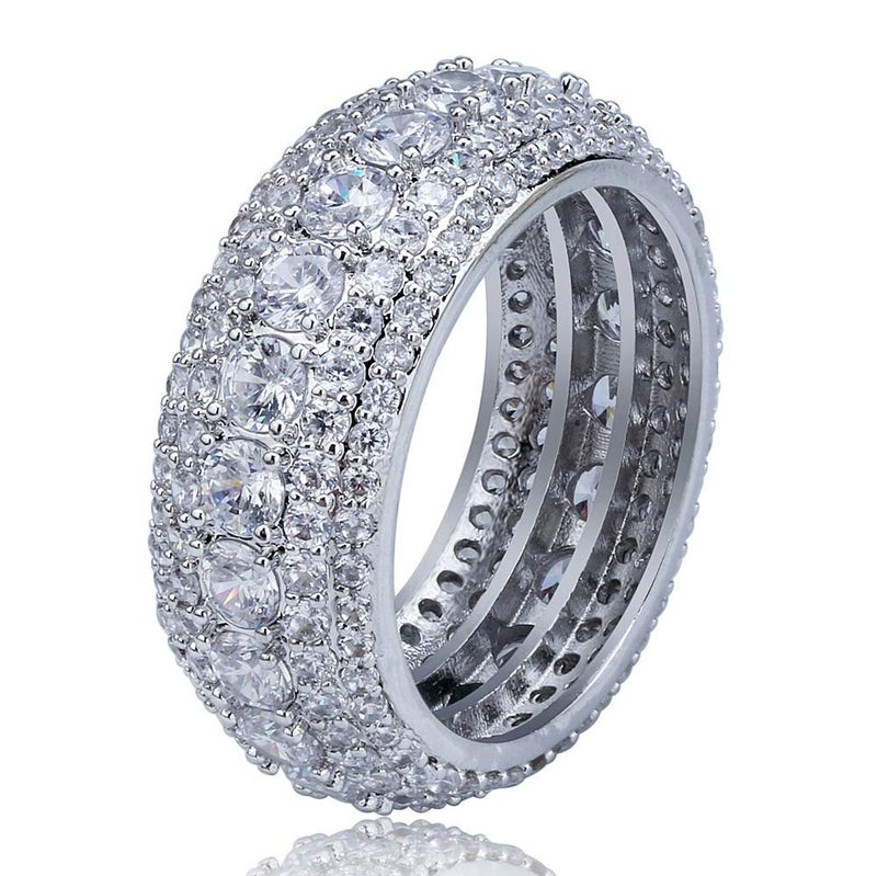 TOPGRILLZ 10MM Rings For Men 14K Silver-Plated 5A+ Cubic Zirconia Iced Out Anniversary Bling Black Band Pinky Mens Rings Fashion(White Gold, 11) - Image 1