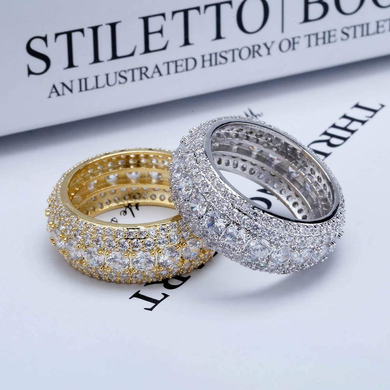 TOPGRILLZ 10MM Rings For Men 14K Silver-Plated 5A+ Cubic Zirconia Iced Out Anniversary Bling Black Band Pinky Mens Rings Fashion(White Gold, 11) - Image 3