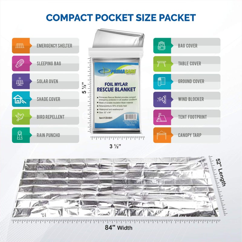 Primacare HB-10 Emergency Mylar Thermal Blankets â€“ 10 Pack, 84" x 52", Silver â€“ Reflective, Waterproof, Retains 90% Body Heat â€“ for Survival, First Aid, Outdoors, Camping, EMS - Image 2