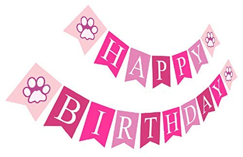 Silvima Puppy Happy Birthday Banner Girl Birthday Sign Paper Card Stock Bday Party Decoration Pink - Image 1