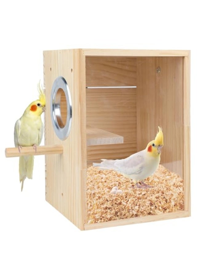 Generic GINDOOR Parakeet Nesting Box Transparent Design, Natural Wood Bird Nest Breeding Box with Perch, Acrylic Bird House for Cage Bird Nesting Box for Small Cockatiel Lovebirds Finch Parrot Canary L  - Image 1