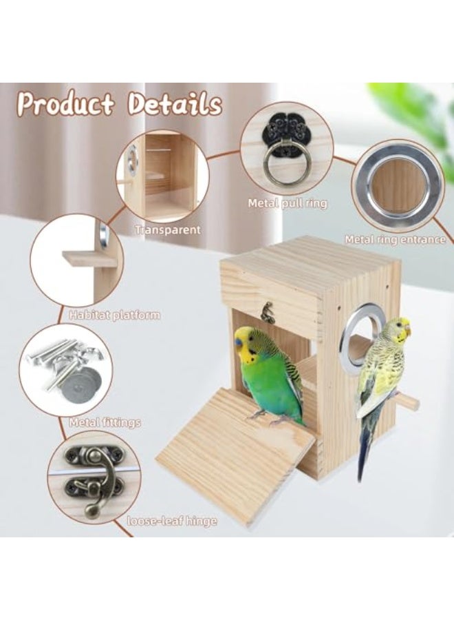 Generic GINDOOR Parakeet Nesting Box Transparent Design, Natural Wood Bird Nest Breeding Box with Perch, Acrylic Bird House for Cage Bird Nesting Box for Small Cockatiel Lovebirds Finch Parrot Canary L  - Image 4