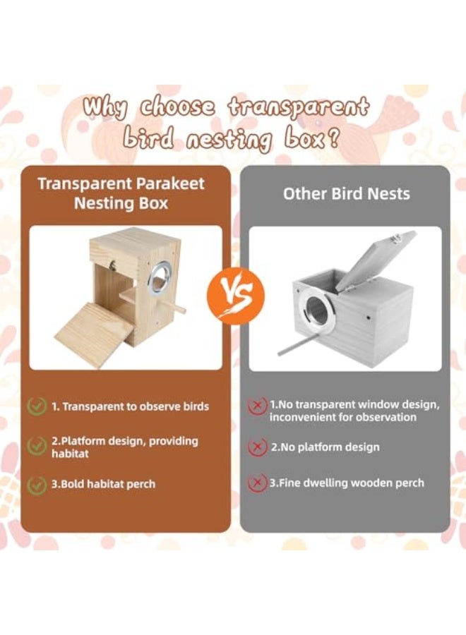 Generic GINDOOR Parakeet Nesting Box Transparent Design, Natural Wood Bird Nest Breeding Box with Perch, Acrylic Bird House for Cage Bird Nesting Box for Small Cockatiel Lovebirds Finch Parrot Canary L  - Image 5