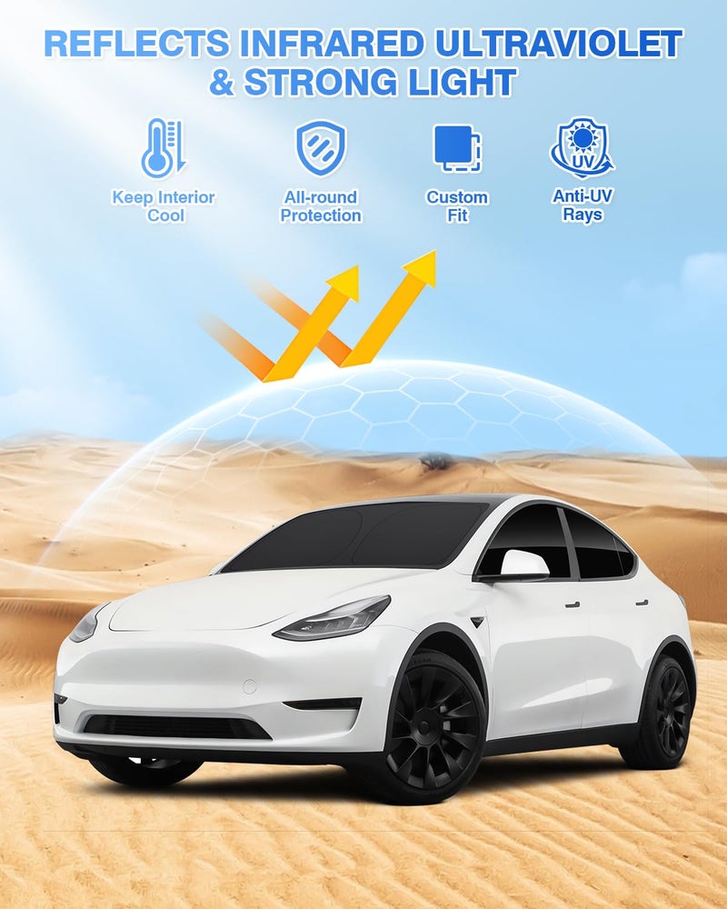 Canvcle Windshield Sun Shade for Tesla Model Y 2020-2024 Accessories Side Rear Window Shade Cover Set Window Sun Visor Blocker Privacy Cover for Camping Keep Vehicle Cool Black 8PCS (Not for Juniper) - Image 2
