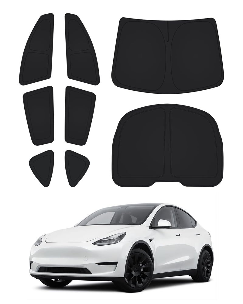 Canvcle Windshield Sun Shade for Tesla Model Y 2020-2024 Accessories Side Rear Window Shade Cover Set Window Sun Visor Blocker Privacy Cover for Camping Keep Vehicle Cool Black 8PCS (Not for Juniper) - Image 1
