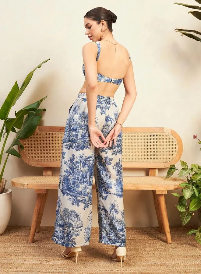 Uptownie 3-Pieces Toile Print Top, Longline Blazer and Trousers Set