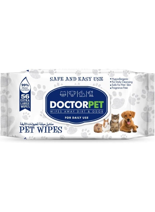 DoctorPet Wipes for Cats and Dogs X-Large 56 Pcs - Image 1