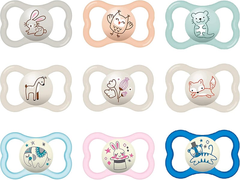 MAM Air Night & Day Baby Pacifier for Sensitive Skin, Glows in the Dark, 6-16 Months, Unisex, Value Pack of 9 - Image 1