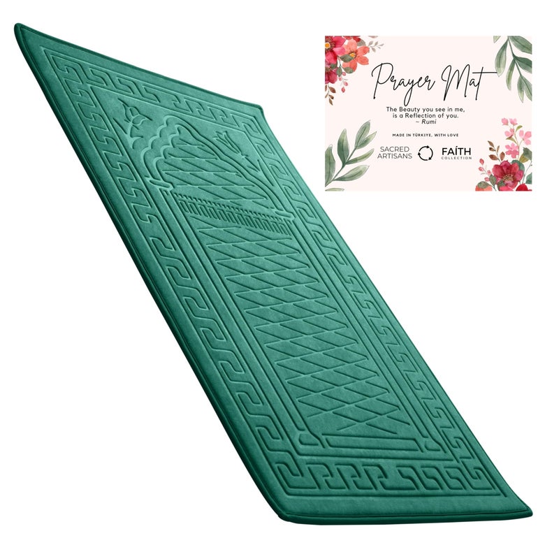 Sacred Artisans Padded Prayer Mat Thick with Soft Velvet Foam for Men and Women Prayer Rug and Meditation Mat for Home Travel Gift Green Padded - Image 2