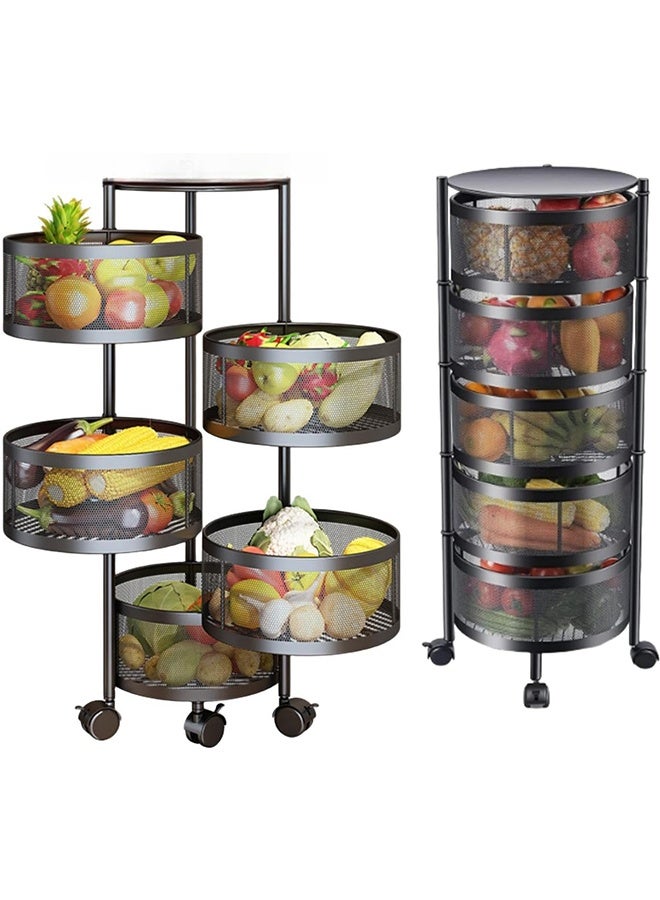 JCB CHIC 5 Tier kitchen Storage Rack Rotating Round Kitchen  Basket with Wheels，Rotatable Steel  Fruit Vegetable Basket，Multi-Layer Trolley  Storage Shelf，Home Storage and Organizers Shelf for Kitchen - Image 1