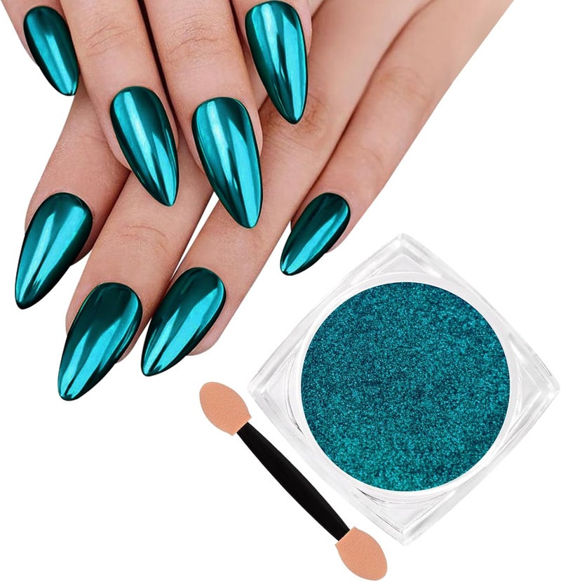 SIUSIO Chrome Nail Powder, Metallic Mirror Effect Holographic Shimmer Glitter Dust Manicure Decoration Nail Art Pigment for DIY Gel Polish Nail Art, Resin Craft, Salon, Gifts - Lake Blue