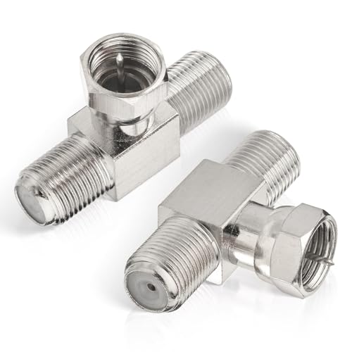 Superbat wlaniot F Type Splitter 3 Way Connector F Male to Dual F Female Coaxial Connector Adapter for TV Video VCR Antenna TV Cable Satellite Tuner Antenna 2pcs - Image 1