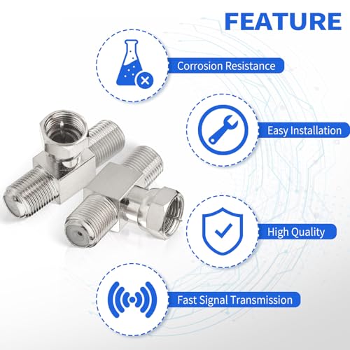 Superbat wlaniot F Type Splitter 3 Way Connector F Male to Dual F Female Coaxial Connector Adapter for TV Video VCR Antenna TV Cable Satellite Tuner Antenna 2pcs - Image 5
