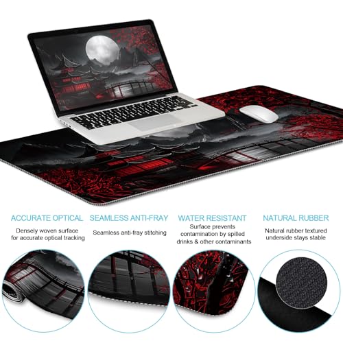LIMKRIAN Japanese Mouse Pad Large Desk Mat Set, XXL Anime Full Moon Ergonomic Mousepad with Wrist Rest, Wrist Support Gaming Keyboard Mat Cup Coaster Set, Japanese Style Office Desk Accessories - Image 4