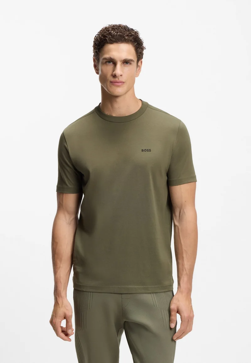 BOSS Stretch-cotton T-shirt with contrast logo