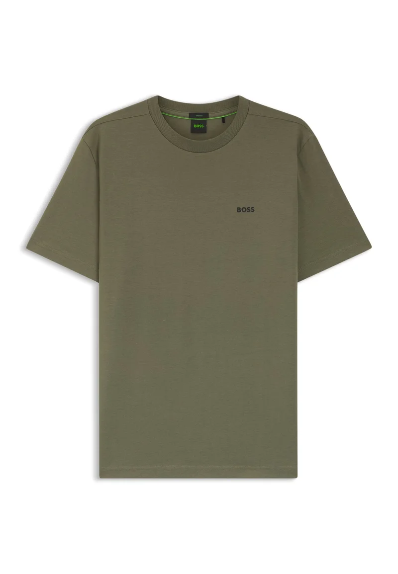 BOSS Khaki Stretch-cotton T-shirt with logo detail for Men | Best Price UAE