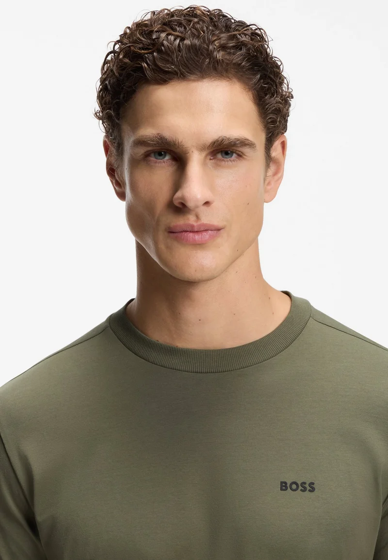 BOSS Khaki Stretch-cotton T-shirt with logo detail for Men | Best Price UAE
