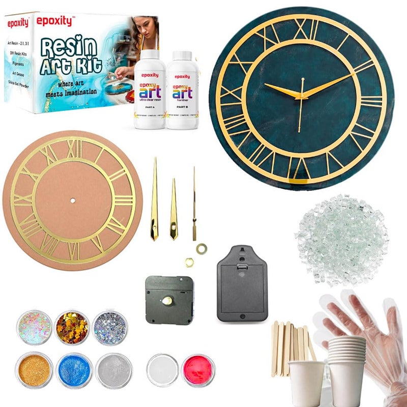 Epoxity Resin Art kit for Wall Clock Making with12 MDF with Acrylic Roman Ring 21 Raisin epoxy Resin and Hardener 1 Set