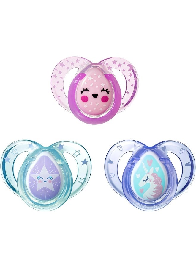 Tommee Tippee Day and Night Pacifiers, Symmetrical Design, BPA-Free Silicone Binkies, 6-18m, 3 Count (Pack of 1), Colors and Designs May Vary - Image 5