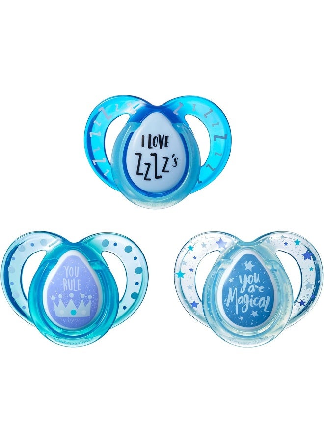 Tommee Tippee Day and Night Pacifiers, Symmetrical Design, BPA-Free Silicone Binkies, 6-18m, 3 Count (Pack of 1), Colors and Designs May Vary - Image 4