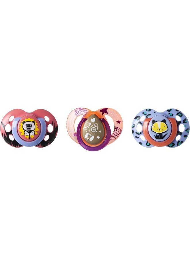 Tommee Tippee Day and Night Pacifiers, Symmetrical Design, BPA-Free Silicone Binkies, 6-18m, 3 Count (Pack of 1), Colors and Designs May Vary - Image 2