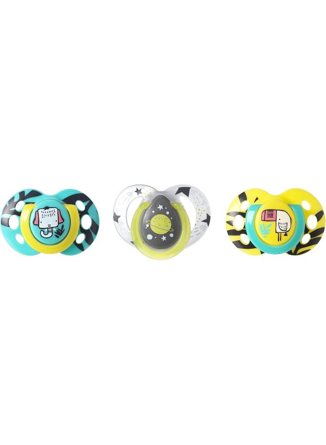 Tommee Tippee Day and Night Pacifiers, Symmetrical Design, BPA-Free Silicone Binkies, 6-18m, 3 Count (Pack of 1), Colors and Designs May Vary - Image 1