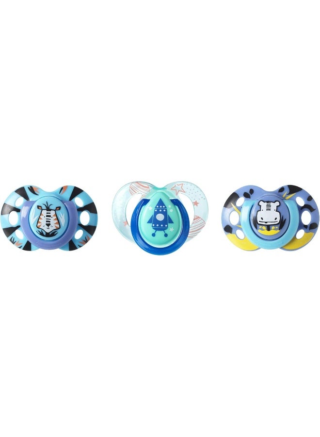 Tommee Tippee Day and Night Pacifiers, Symmetrical Design, BPA-Free Silicone Binkies, 6-18m, 3 Count (Pack of 1), Colors and Designs May Vary - Image 3