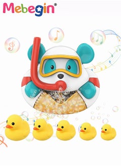 MEBEGIN Baby Bath Bubble Toy with Music and 4 Powerful Suction Cups, Bear-shaped Shower Toys Set with 5 Different Size Ducks, Automatic Cartoon Bubble Maker, Fun Bath Toys, Good Baby Bathing Partner  - Image 1