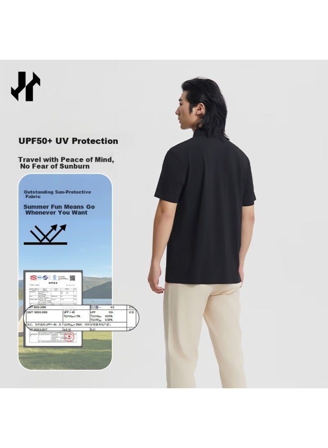 ASK Wendao Yunpai Ice Core Polo Shirt 7a Antibacterial Upf50+ High Sun Protection Stretch Breathable Top W6812 Black XL - Image 4