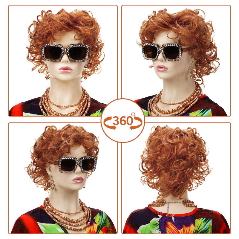 Maiteenly 6 Pcs Carnival Landlady Women Costume Curly Wig Print Caftan Dresses Jewelry Set and Sunglass for Cosplay Party(Classic) Multicolors - Image 2