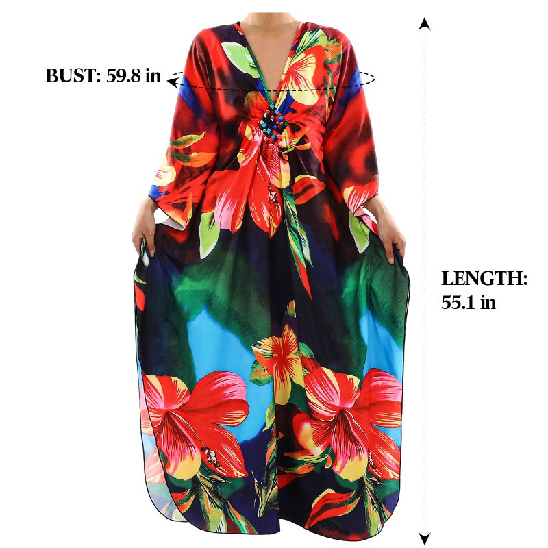 Maiteenly 6 Pcs Carnival Landlady Women Costume Curly Wig Print Caftan Dresses Jewelry Set and Sunglass for Cosplay Party(Classic) Multicolors - Image 4