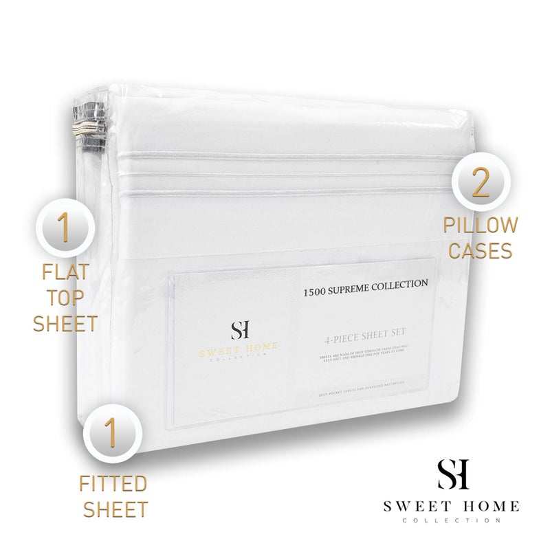 Sweet Home Collectio 1500 Supreme Collection Extra Soft RV Short Queen Sheets Set  White - Luxury Bed Sheets Set with Deep Pocket Wrinkle Free Hypoallergenic Bedding  Over 40 Colors  RV Short Queen Size  White  - Image 5