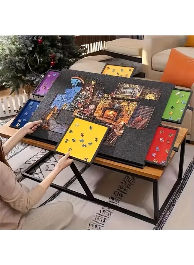 طاولة بانوراما دوارة باللون الأسود، تحتوي على 6 أدراج، تتسع لـ1000 لغز، بسطح متين غير قابل للانزلاق - Image 4