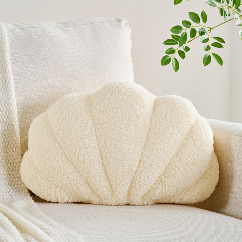 CANGHI Shell Pillow Seashell Decorative Pillow Cream Beachy Coastal Shell Shaped Throw Pillows 13x10 Inch Soft Ocean Beach Sea Shell Plush Pillows Cushion for Bed Couch Living Sofa Room Decor - Image 1