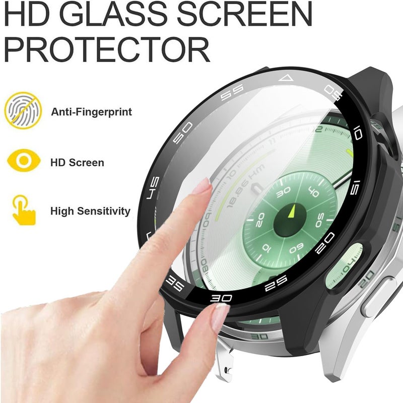 SJet Case for Huawei Watch GT6 46mm Hard PC Case with Tempered Glass Screen Protector with Bumper Guard Protective Cover For Huawei GT 6 46mm (Black) - Image 3