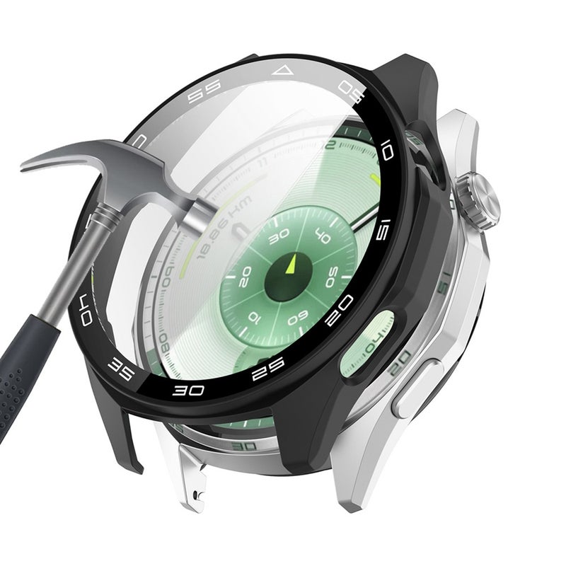 SJet Case for Huawei Watch GT6 46mm Hard PC Case with Tempered Glass Screen Protector with Bumper Guard Protective Cover For Huawei GT 6 46mm (Black) - Image 1