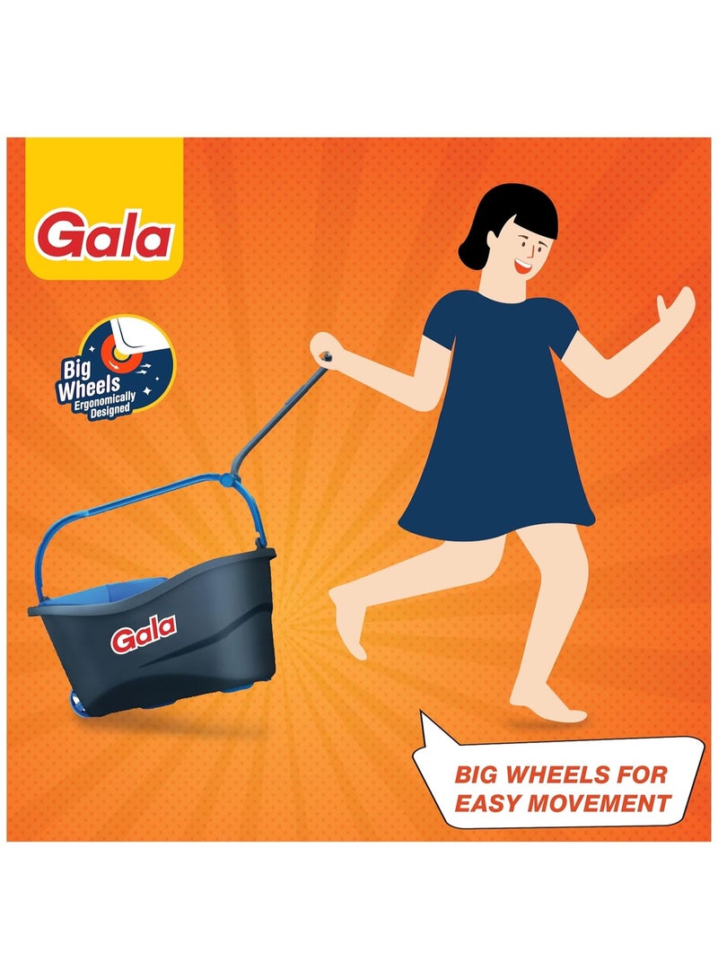 Gala Turbo Spin Mop Removes over 99% bacteria,Triangular head & Easy big wheel with 2 Refills,Floor Cleaning Mop stick with Bucket, pocha for floor cleaning, Mopping Set (Grey and blue) - Image 4