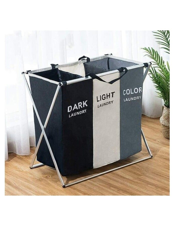 HotsUAE HotsUAE 135L Foldable Laundry Basket Cloth Hamper Sorter Basket 3 Sections With Aluminum Frame 68×60×38Cm  - Image 1
