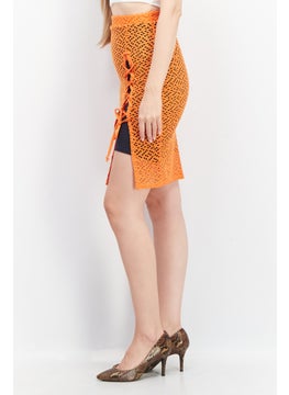 LASULA Women Pull On Eyelet Mini Skirt, Orange  - Image 3
