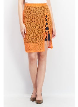 LASULA Women Pull On Eyelet Mini Skirt, Orange  - Image 1