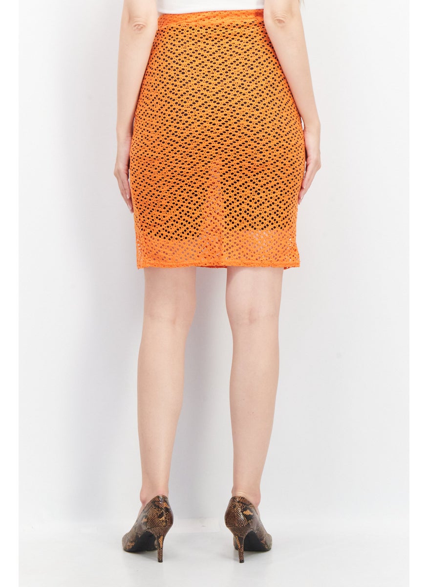 LASULA Women Pull On Eyelet Mini Skirt, Orange  - Image 4
