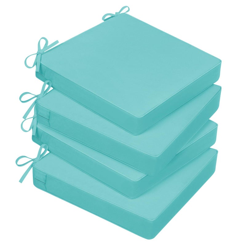 Basic Beyond Outdoor Chair Cushions for Patio Furniture Waterproof Outdoor Seat Cushions Set of 4 19 x 19 Patio Chair Cushions Set of 4 with Ties and Handle Teal - Image 2