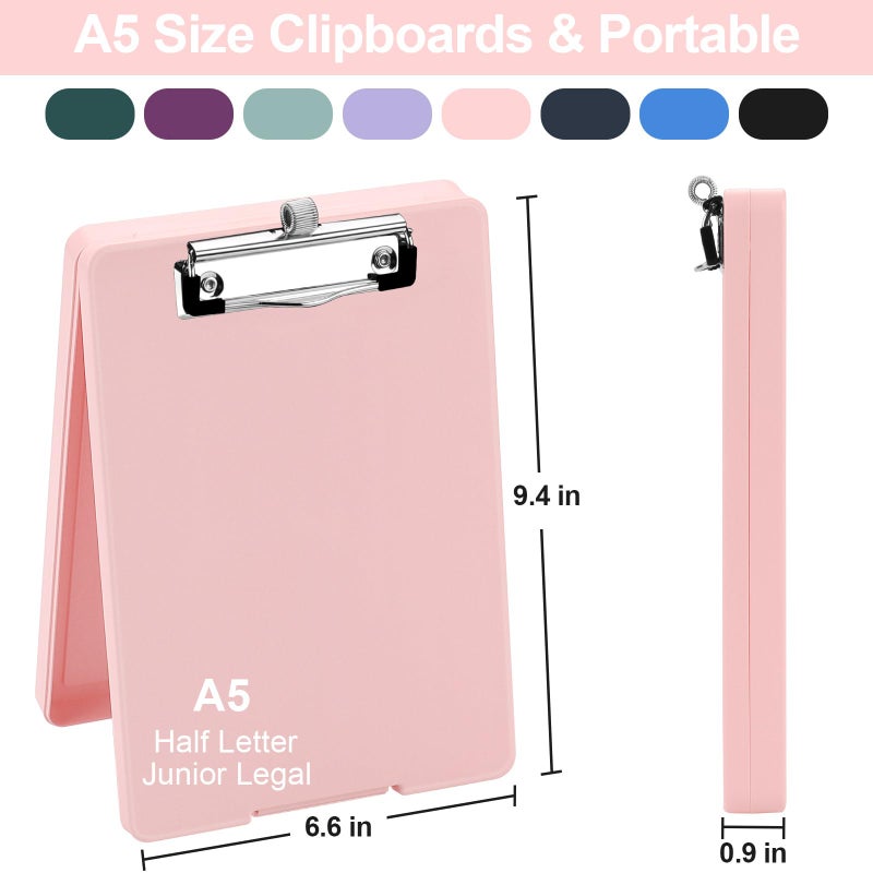 Meiikun Small Clipboard with Storage, A5 Clipboards with Pen Holder, Half Letter Clip Boards 6x9 Mini Plastic Clipboard with Low Profile Clip for Classroom, School, Office Supplies (Light Pink) - Image 2