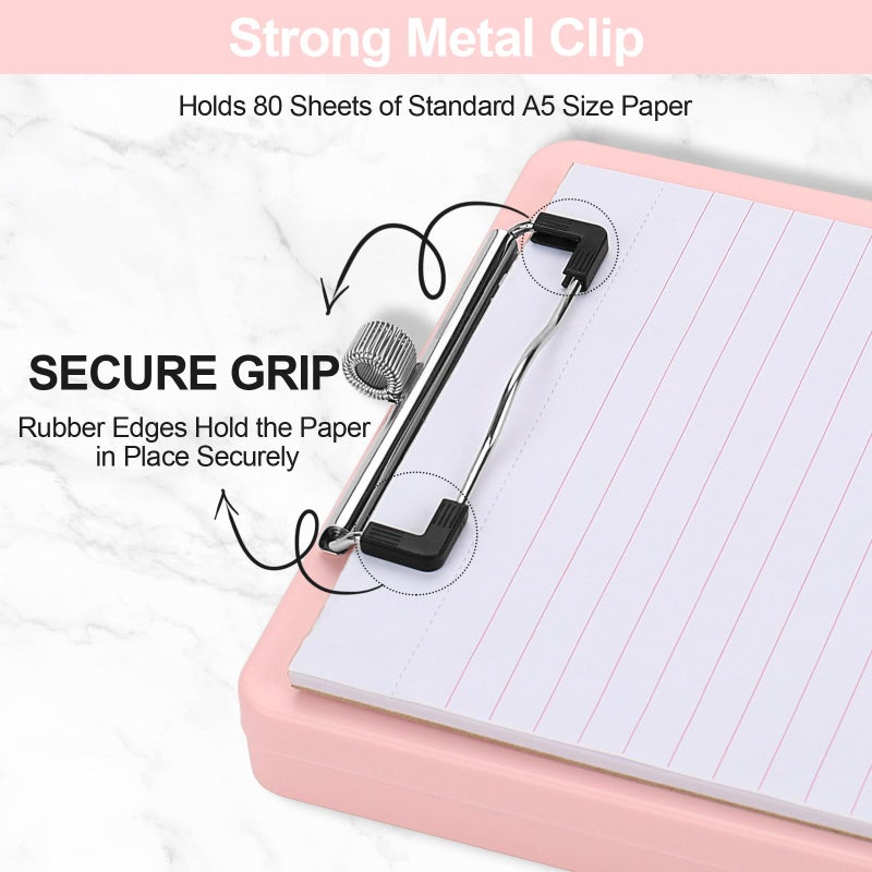 Meiikun Small Clipboard with Storage, A5 Clipboards with Pen Holder, Half Letter Clip Boards 6x9 Mini Plastic Clipboard with Low Profile Clip for Classroom, School, Office Supplies (Light Pink) - Image 4