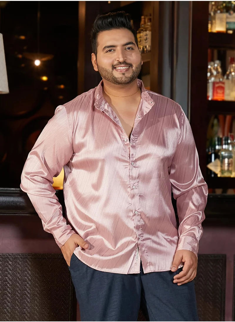 انستافاب بلس Instafab Plus Men's Rose Pink Brushed-Tactile Shirt For Casual Wear | Spread Collar | Long Cuffed Sleeves | Button Closure | Plus Size Shirt Crafted With Comfort Fit For Everyday Wear