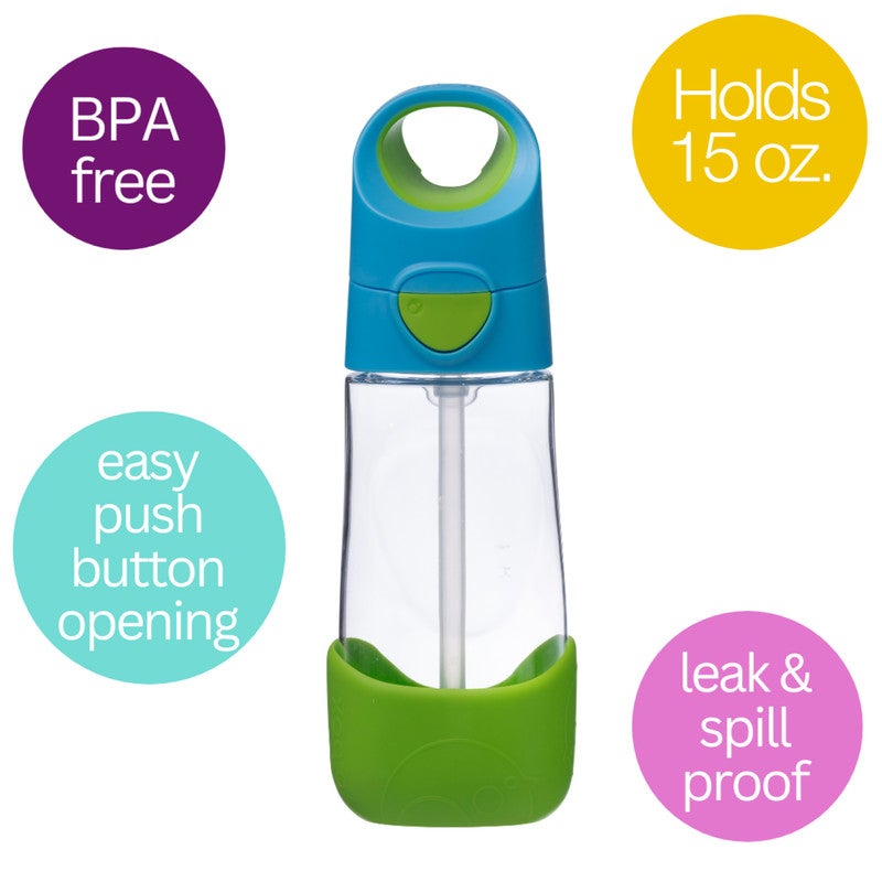 B.Box Big Kids Tritanâ„¢ Drink Bottle with Straw | Leakproof Push Button Lid | Ergonomic Triangle Grip for Preschool & Young Kids | BPA-Free Reusable Water Bottle | 450ml-Ocean Breeze - Image 2