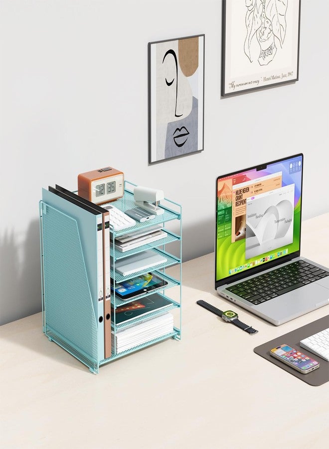 gianotter Desk Organizers and Accessories, 6-Tier Paper Organizer with Magazine Rack, File Organizer for Desk, Office Desk Accessories & Workspace (Blue) - Image 4